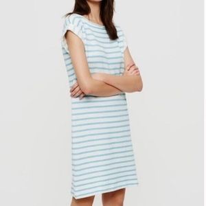 Lou and Grey Slub Terry Knit Dress Blue Striped Short Sleeve size Small